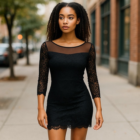 NWT. OASAP Black Long Sleeve Lace Dress. Size Small. - Picture 1 of 10
